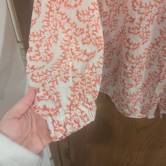 Loft Button Down Orange Floral Blouse-Medium - Picture 3 of 4